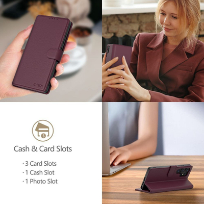 Këllëf portofol 4Kom Tech-Protect për Samsung Galaxy A26 5G A17 4G 5G, lëkurë eco, funksion qëndrimi, burgundy i kuq
