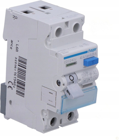 Ndërprerës diferencial Hager CD240K, 2P, 40A 30mA, gri