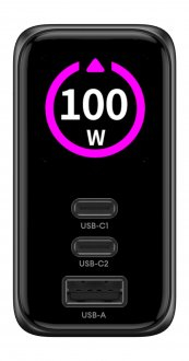 Karikues muri Newell GaN 100W me ekran TFT, 2x USB-C, USB-A, i bardhë