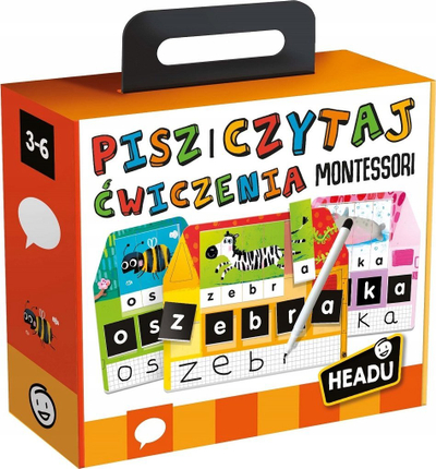 Set edukativ Headu Montessori Write and Read, ushtrime shkrimi dhe leximi, mosha 3 6 vjeç, shumëngjyrësh