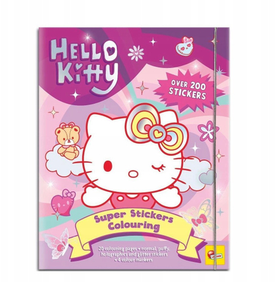 Книга за бојадисување Hello Kitty Super Stickers, со налепници, со маркери, розова
