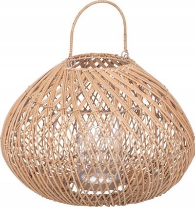 Fener dekorativ Atmosphera Lourmarin Rattan, H27cm, për qiri, bezhë
