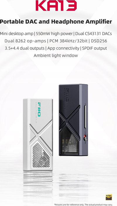 Amplifikator kufjesh FiiO KA13 USB DAC, Hi-Res Audio, dalje 3.5mm dhe 4.4mm, i zi