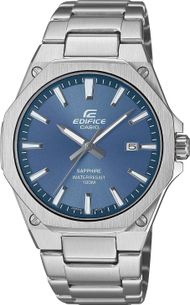 Orë burrash Casio Edifice EFR-S108D-2AVUEF, xham safiri, rezistente ndaj ujit 100m, argjendt me fushë të kaltër