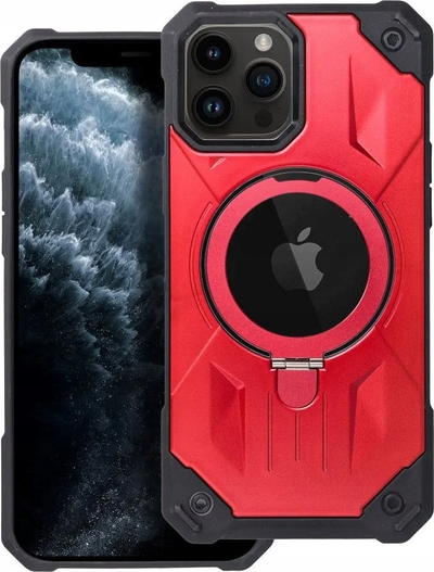 Mbrojtëse telefoni Armor Mag për iPhone 11 Pro Max, përputhet me MagSafe, me unazë mbajtëse, e kuqe