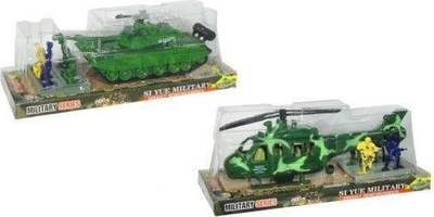 Set lodrash ushtarake Swede Military Vehicle Mix, tank a helikopter, 4 ushtarë plastikë, shumëngjyrësh