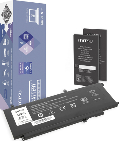 Bateri laptopi Mitsu D2VF9 për Dell Vostro 14 Inspiron 15, 3400mAh, 11.1V, e zezë
