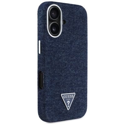 Заштитна маска Guess Denim Triangle Logo, MagSafe, за iPhone 16 6.1", сина