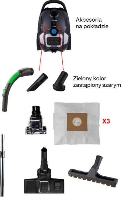 Fshesë me korrent me qese Midea, 800W, filtër HEPA, kabllo 7 m, e zezë