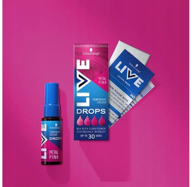 Ngjyrë e përkohshme flokësh Schwarzkopf LIVE Drops Petal Pink, e larëshme, 30ml, rozë