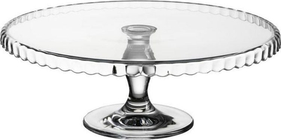 Pjatë torte me këmbë, qelq i tejdukshëm, skaje me valë