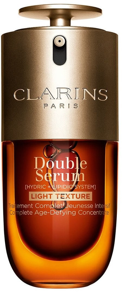 Serum fytyre Clarins Double Serum Light Texture, kundër rrudhave, për lëkurë miks deri në të yndyrshme, transparent
