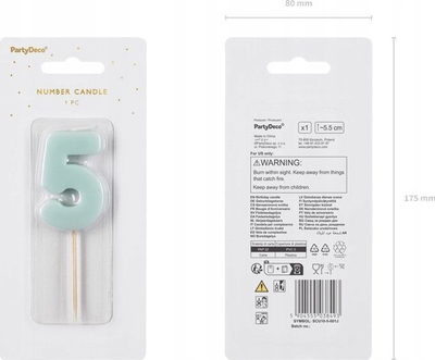 Qiri për ditëlindje numri 5, 5.5cm, blu e çelët