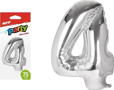 Balon dekorativ MFP Party numri 4, 75 cm, folie, argjendtë