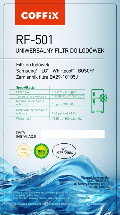 Filtër uji frigoriferi Coffix RF-501, zëvendësues për Samsung HAFEX/EXP, 1135L
