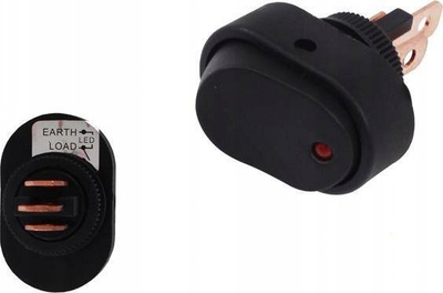 Ndërprerës oval ON OFF, 3 pin, 12V, me dritë të kuqe, i zi