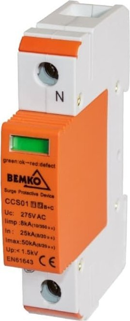 Mbrojtës ndaj mbingarkesës BEMKO A50-CCS01-1P-B+C, 1P, 275V, portokalli