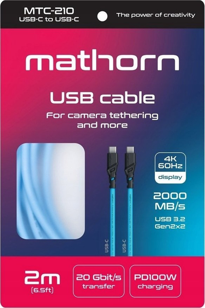 Kabllo USB C në USB C Mathorn MTC-210, 2m, 100W, blu Arctic