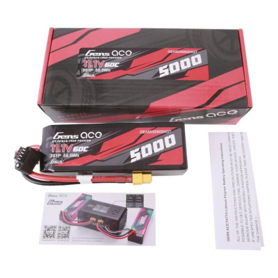Bateri LiPo Gens Ace 3S1P, 5000mAh, 11.1V 60C, me lidhës XT60