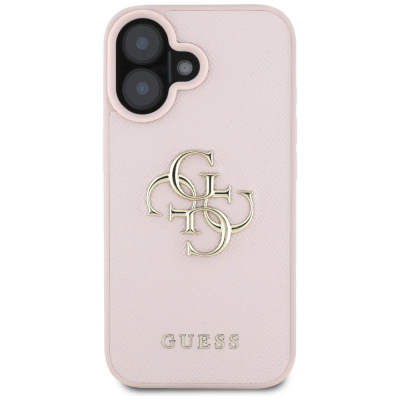 Mbulesë telefoni Guess Grained Big 4G Logo për iPhone 16 6.1", eko-lëkurë, rozë