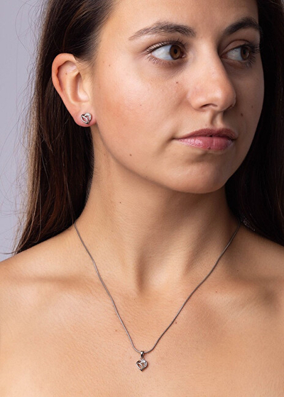 Set Pendant për varëse dhe vathë për femra Silvego Glittering Hearts JJJS659