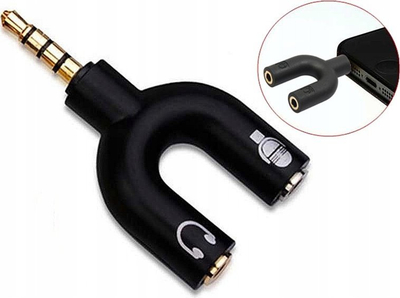 Adapter për kufje Vivanco 45499, 3.5 mm 4‑pin në 2x 3.5 mm, 0.1 m, i zi