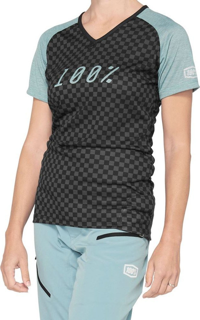 Bluzë çiklizmi 100% Airmatic me mëngë t’shkurtra për goca, Seafoam Checkers, L