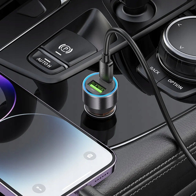 Karikues makine Hoco 43W, USB A dhe USB C, me lejkë Type C në Lightning, portokalli
