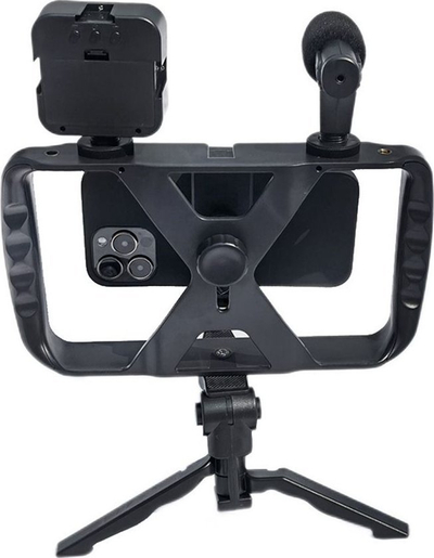 Set selfie me tripods dhe telekomandë Bluetooth TL-49T, llampë LED, mikrofon, i zi
