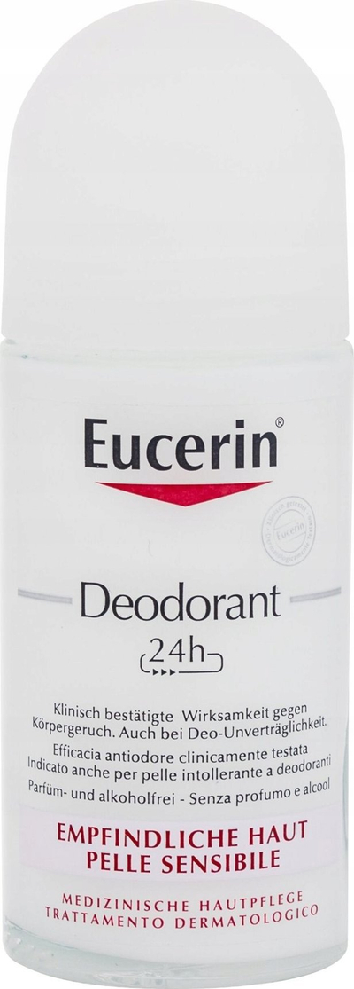Deodorant roll-on Eucerin për lëkurë të ndjeshme, 24 orë, pa erë, i bardhë