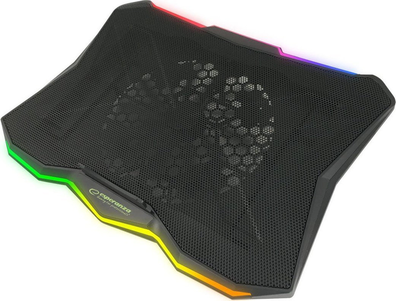 Stendë ftohëse për laptop Esperanza Gaming RGB XALOK EGC110, ventilator i qetë, ndriçim RGB, e zezë