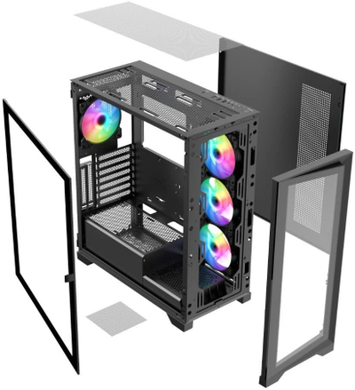 Kuti kompjuteri VeinX GL29AL-BK, Mid Tower ATX, xham i tejdukshëm, 4x 120mm ARGB, e zezë