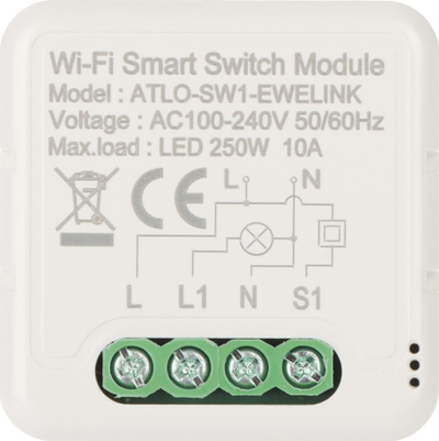 Kontrollues ndriçimi Atlo SMART ATLO-SW1, Wi-Fi 2.4GHz, aplikacion eWeLink, i bardhë