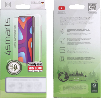 Set mbrojtës telefoni 4smarts 360 Starter, deri 6.3", xham edhe kapak, transparent