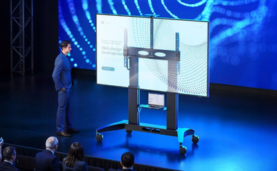 Stendë televizioni mobile ONKRON TS2821, 70-110", metalike, me rrota, e zezë