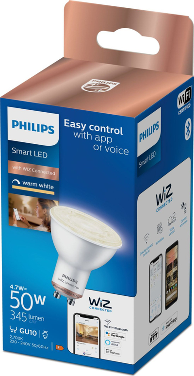 Llambë smart LED Philips WiZ PAR16 GU10, 4.7W 345 lm, 2700K e ngrohtë, e bardhë
