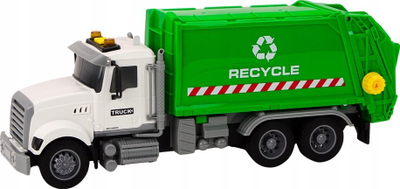 Lodër kamion plehrash LEAN Toys Garbage Truck, me drita edhe zhurma, me kosh plehrash, i bardhë me jeshile