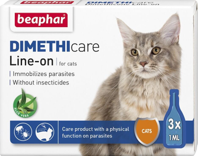 Pika kundër pleshtave për mace Beaphar DIMETHIcare Line-on, 3x1ml, pa insekticide, me aloe vera