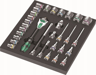 Сет клучеви и глави Wera 9722 Zyklop, 31 дел, 1/2", со слој пена