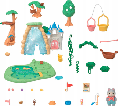 Set loje Sylvanian Families Secret Forest Falls, me ujëvarë dhe kështjellë, me ngjyra nga të gjitha