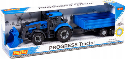 Lodër traktor Polesie Progress 91819, me rimorkio, me ngarkues përpara, blu