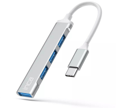 Adapter USB Inca IUSB-04TX, me 4 porta USB 2.0/3.0, hyrje USB-C, ngjyrë argjendtë
