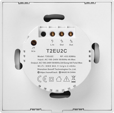 Çelës i mençur muri Sonoff T2 EU TX, 2 kanale, Wi-Fi, i bardhë
