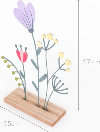 Dekor tavoline Florina, metal dhe MDF, me lule, 28cm, shumëngjyrësh