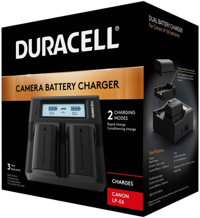 Karikues baterish Duracell Dual, për Canon LP-E6 LP-E6N, i zi