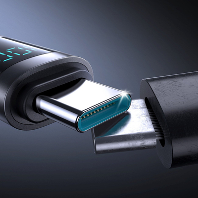 Kabllo USB Joyroom USB C në USB C, 100W, 1.2m me ekran, gri