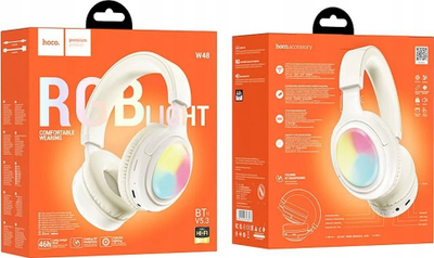 Kufje pa tela Hoco W48, Bluetooth 5.3, RGB LED, të bardha