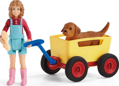 Set lojrash Schleich Farm World Dog Cart 42543, figurina me karrocë, për kalamaj 3+