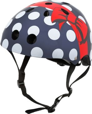 Helmë biçiklete për kalamaj Mini Hornit Polka Dot, me dritë LED, blu me pika të bardha