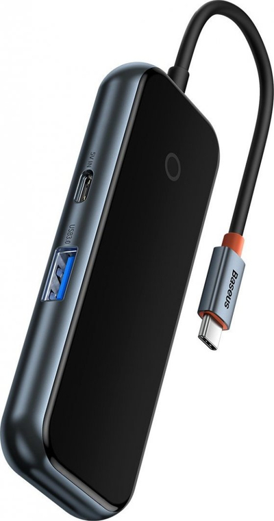 HUB USB Baseus Metal Gleam, USB C në 4x USB 3.0, 5Gbps, gri e errët
